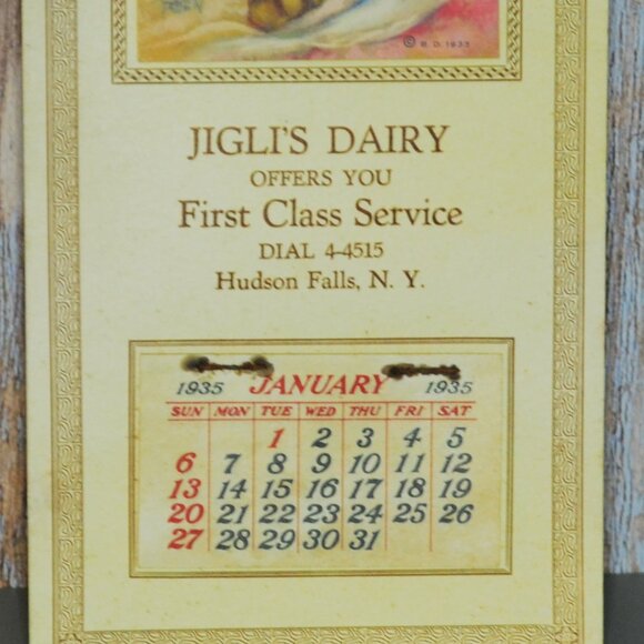 2 Piece Vintage Nostalgic Advertising Set Glass Milk Bottle 1935 Calendar - Picture 3 of 6